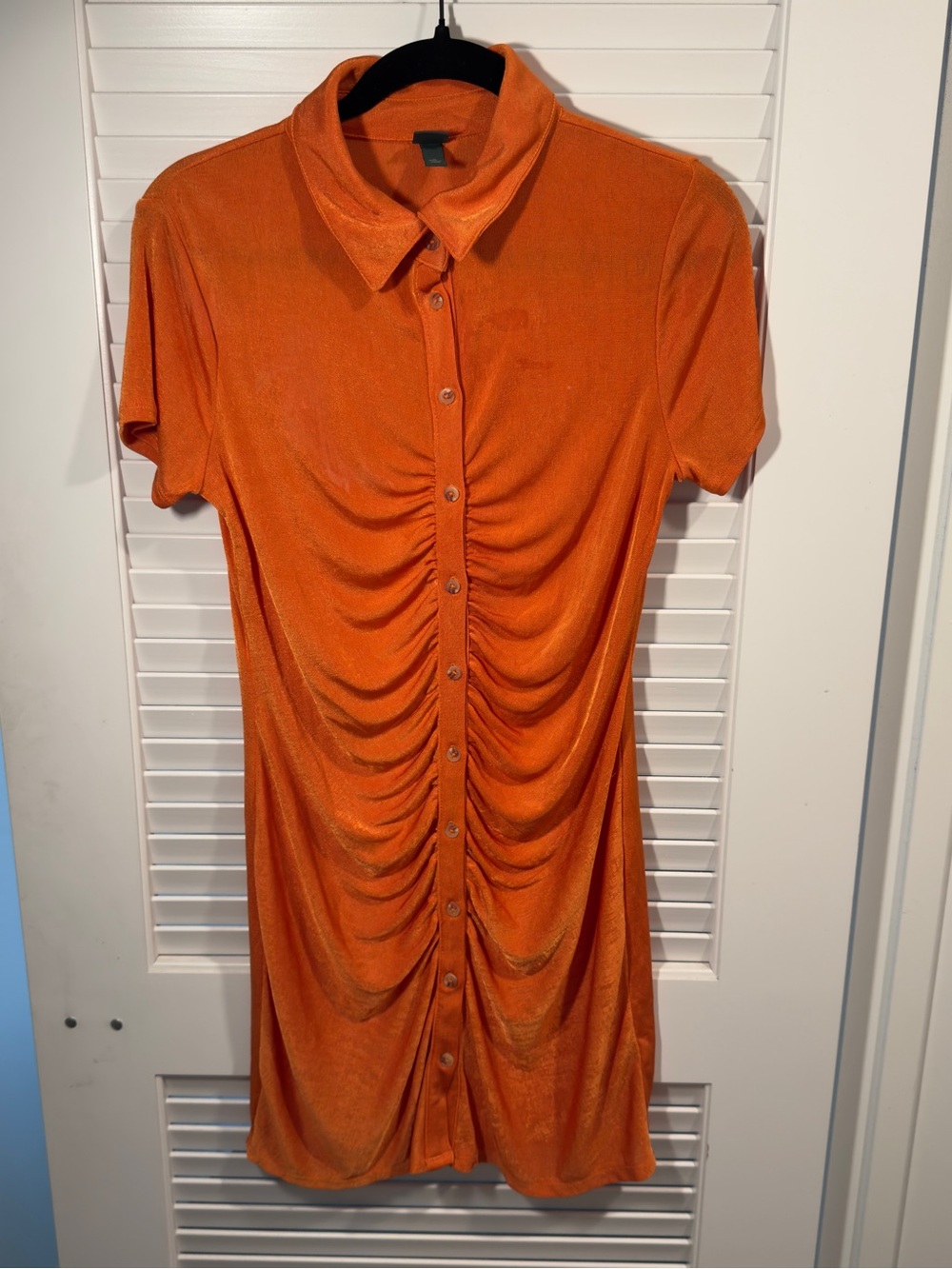 wild fable Orange Ruched Button-Front Midi Dress